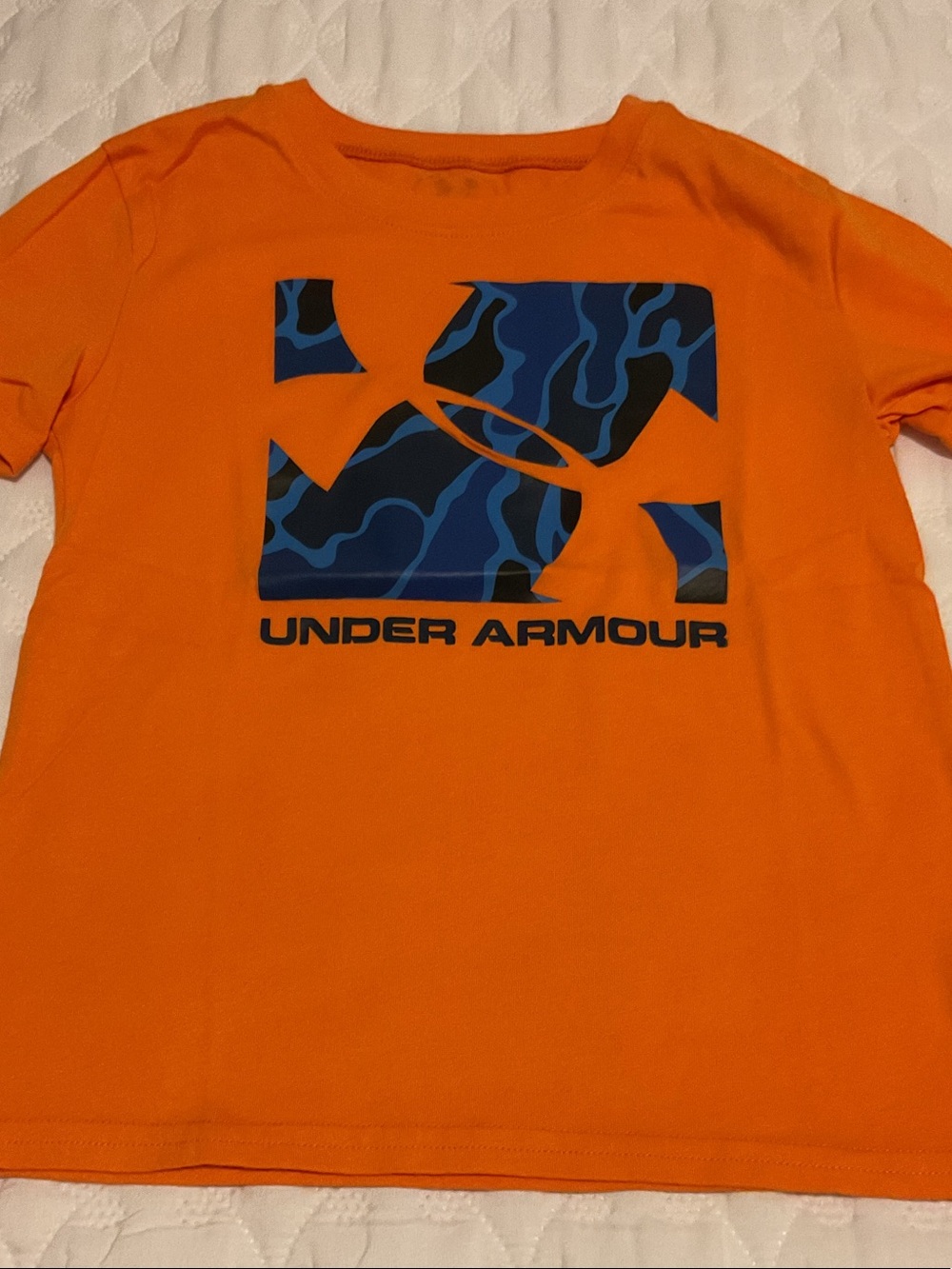 Under Armour Orange Tee with Blue Camo Logo